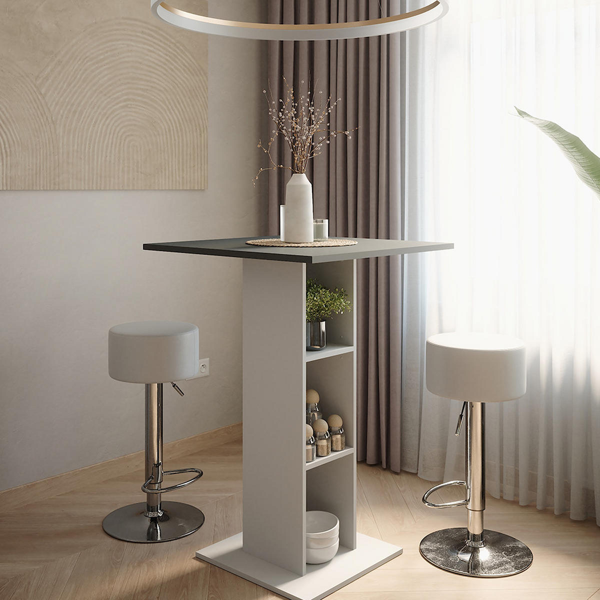 STOJACÍ BAROVÝ STŮL SE ŽIDLEMI Repose Bílá/antracitová - bílá/antracitová, kompozitní dřevo (75/75/106cm) - Vicco