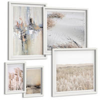 BILDER SET 5er Set - 50x50 cm & 20x30 cm & 40x60 cm Weißer Rahmen - Abstrakte Vegetationsmuster - Weiß, Kunststoff (40/60cm) - TULUP