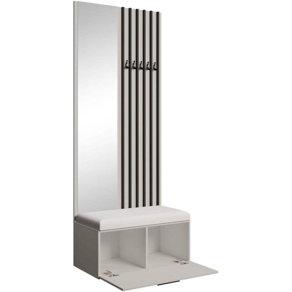 GARDEROBE Margaret II 81/203/43 mit Lamellen und Spiegel - Kaschmir/Schwarz, Holzwerkstoff/Kunststoff (81/203/43cm) - Beautysofa