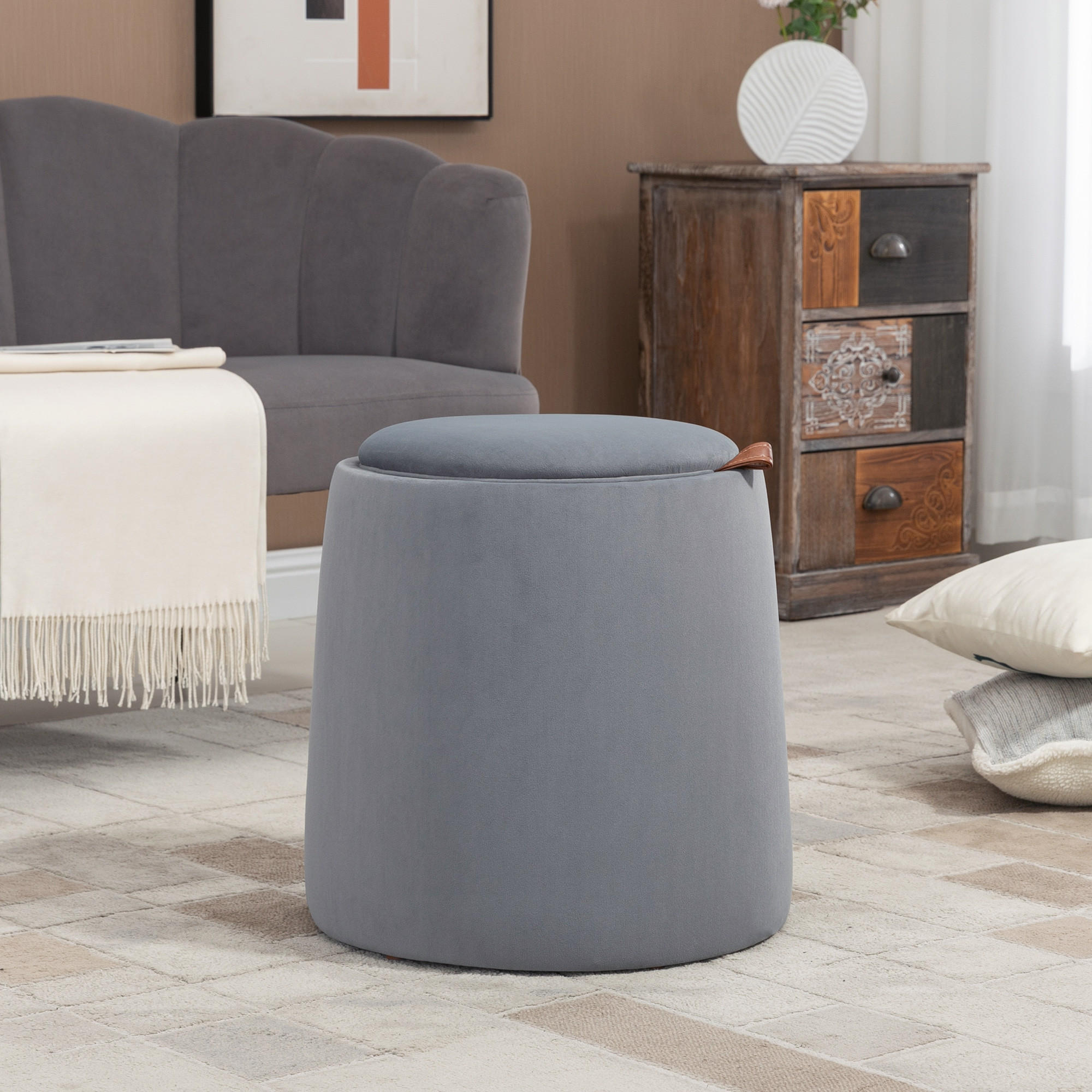 OTTOMANE, 2-in-1, Sitzhocker, Grau - Grau, Kunststoff (44/47.5/44cm) - HOMCOM
