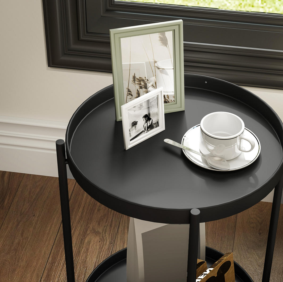 BEISTELLTISCH 44/44/56 cm in Schwarz aus Stahl mit 2 Ablagen - Schwarz, Metall (44/44/56cm) - Flora Grace