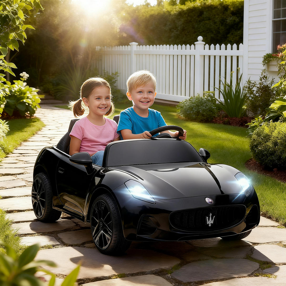 ELEKTROAUTO DE-06177 2-Sitzer mit Fernbedienung und LED Schwarz - Schwarz, Kunststoff/Metall (120/72/50cm) - ComfortXL