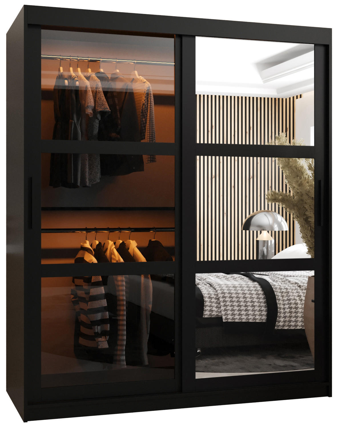 SCHWEBETÜRENSCHRANK 200/150/62 2-türig - Schwarz, Holz/Kunststoff (150/200/62cm) - Abiks Möbel