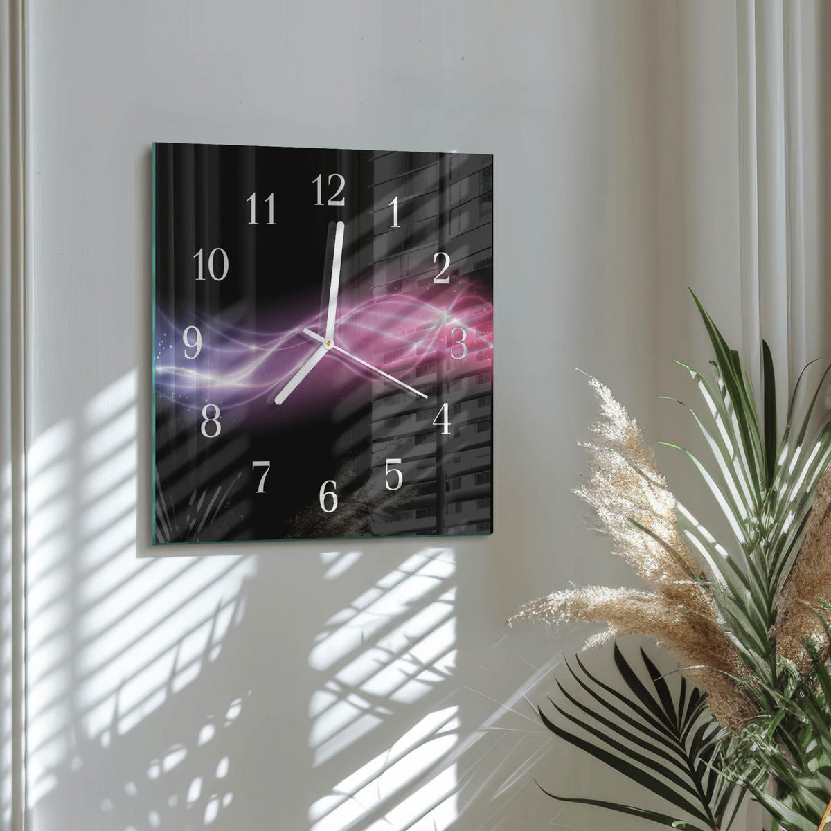 WANDUHR 30x30 cm - Abstrakte Linien - Lila, Glas (30/30/0.4cm) - TULUP