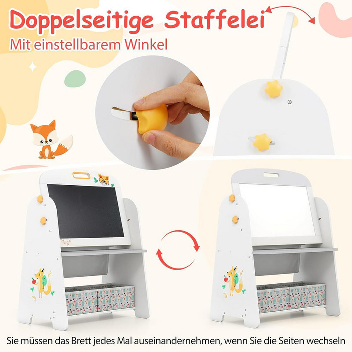KINDERSTAFFELEI-SET mit Stuhl grau(2-tlg) - Grau, Holzwerkstoff (60/80/40cm) - COSTWAY