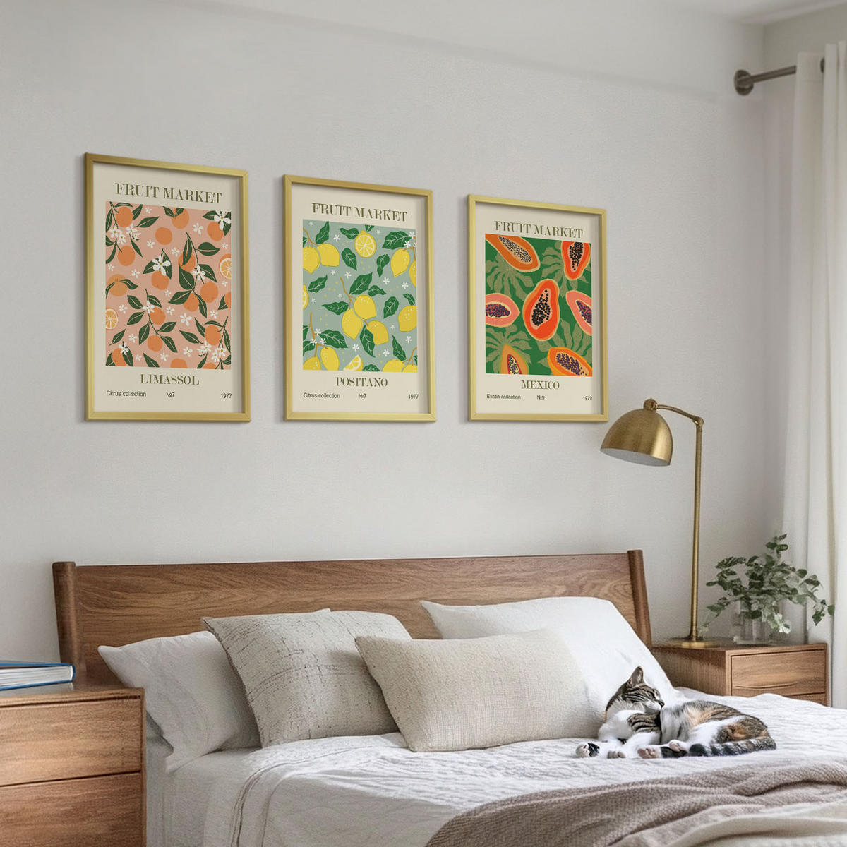 BILDER SET 3er Set - 40x60 cm Goldrahmen - Zitrusfrüchte, tropischer Retro-Stil - Goldfarben, Kunststoff (40/60cm) - TULUP