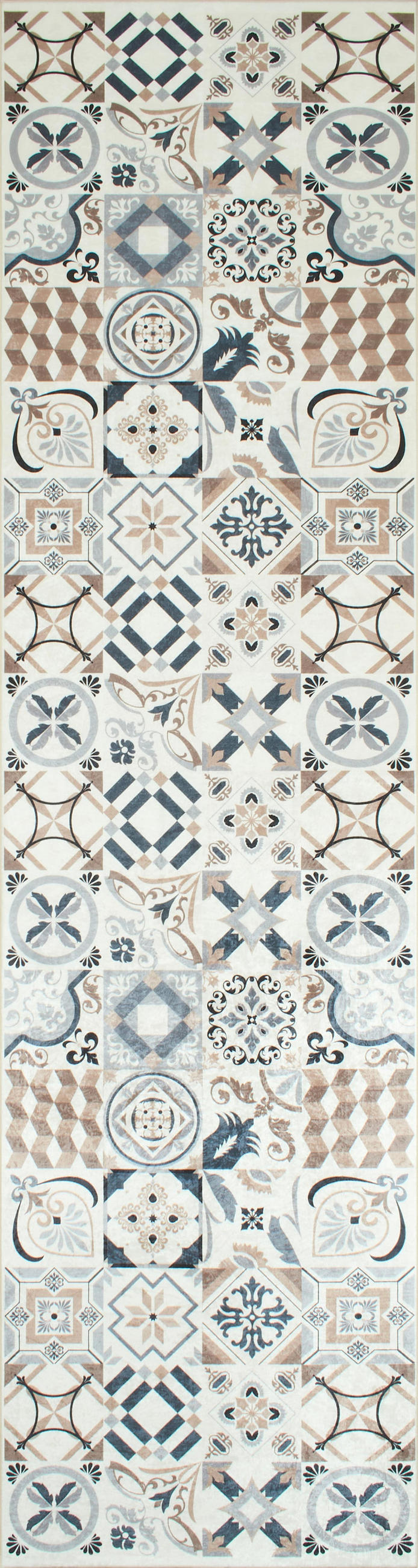 KÜCHENTEPPICH mit braunem Zementfliesenmuster Azulejo 80x300 cm - Braun, Textil (80/300cm) - Nazar Rugs