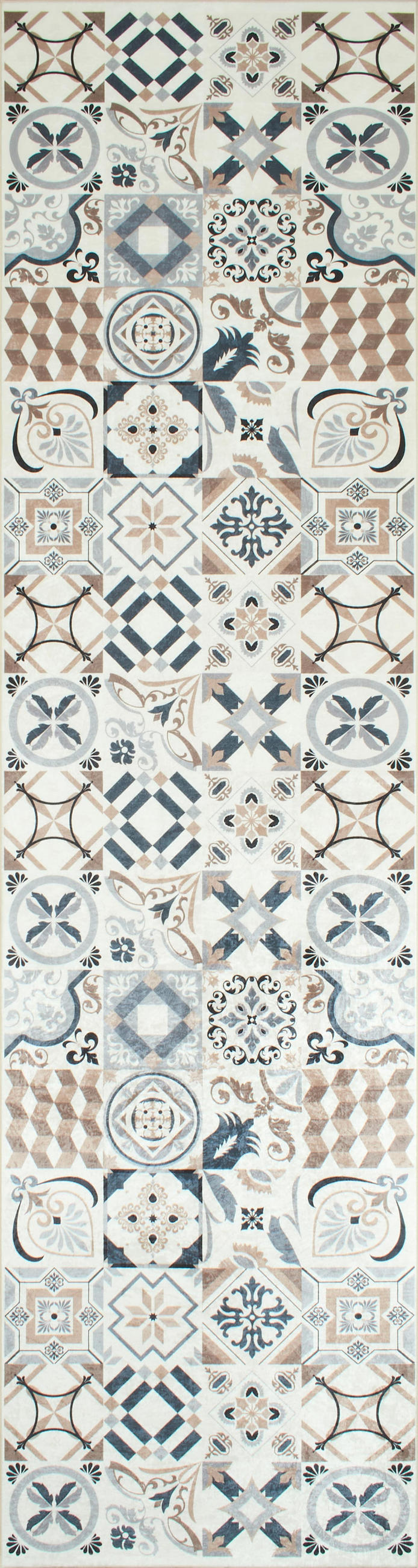 KÜCHENTEPPICH mit braunem Zementfliesenmuster Azulejo 80x300 cm - Braun, Textil (80/300cm) - Nazar Rugs