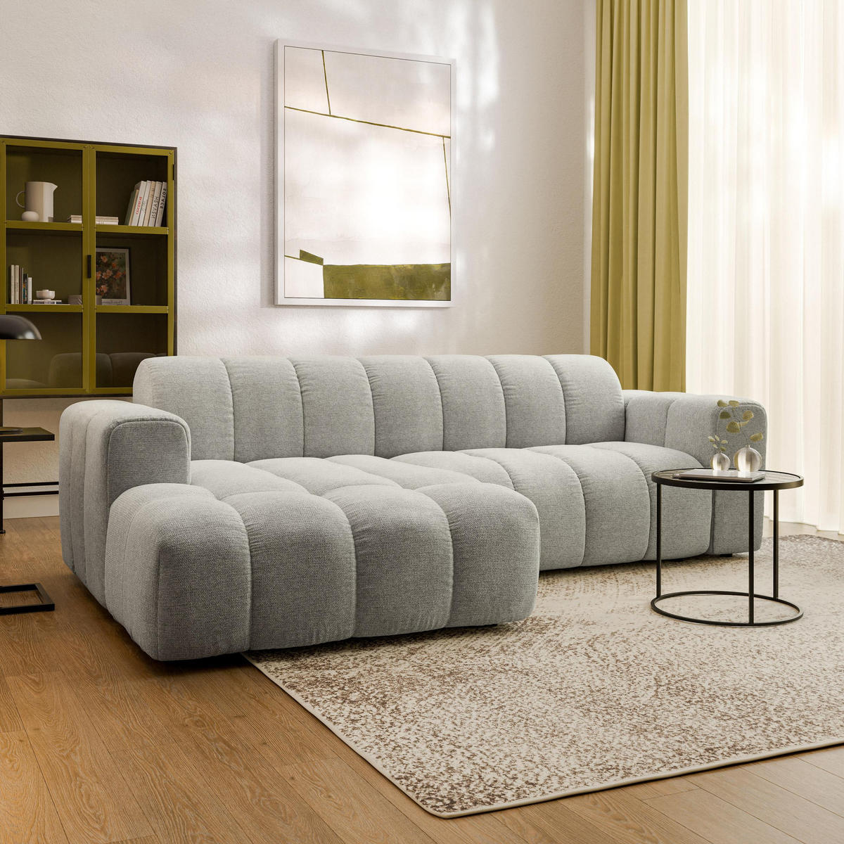 ECKSOFA TISI Hellgrau Strukturstoff - Hellgrau, Holz (274/165cm) - MASSENO