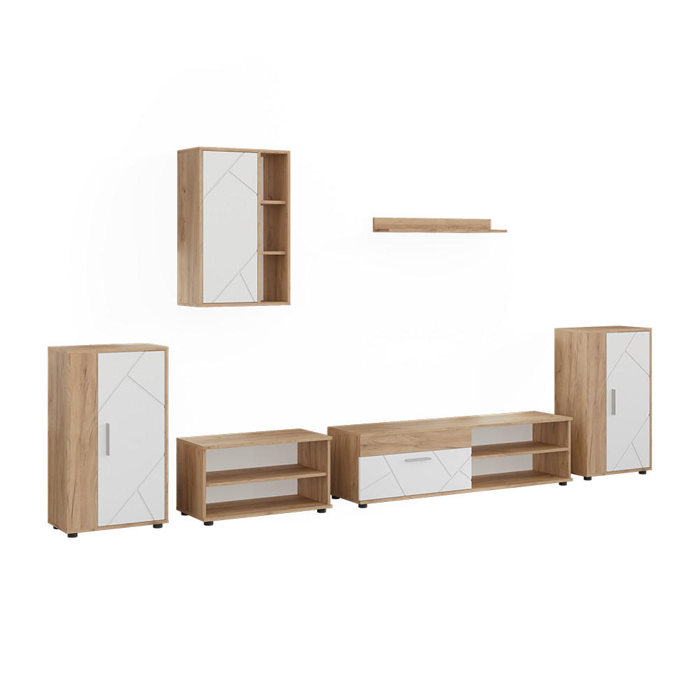 UNITATE DE PERETE Berno, Stejar auriu/Alb, Set de 6 piese - stejar miere/alb, compozit lemnos (50.1/78.4/28.3cm) - Vicco