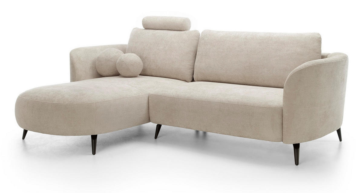 ECKSOFA auf Füßen Kendra 260 cm mit Schlaffunktion, Links, Beige - Beige, Holz (260/180cm) - Emporius