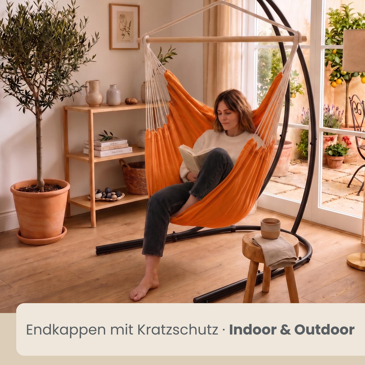 XL HÄNGESTUHL mit Gestell 210/140 cm , Orange/Schwarz - Orange, Textil (140/210/160cm) - Amanka