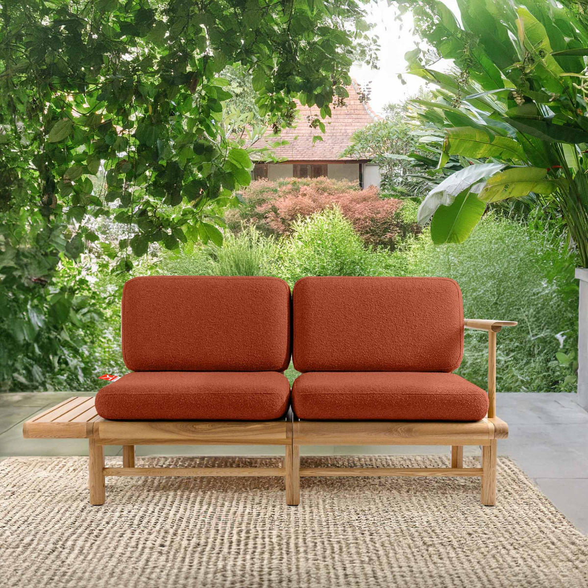 GARTENSOFA ATREDA 2-Sitzer, mit Ablage - Orange, Holz/Textil (175/74/80cm) - KONSIMO®