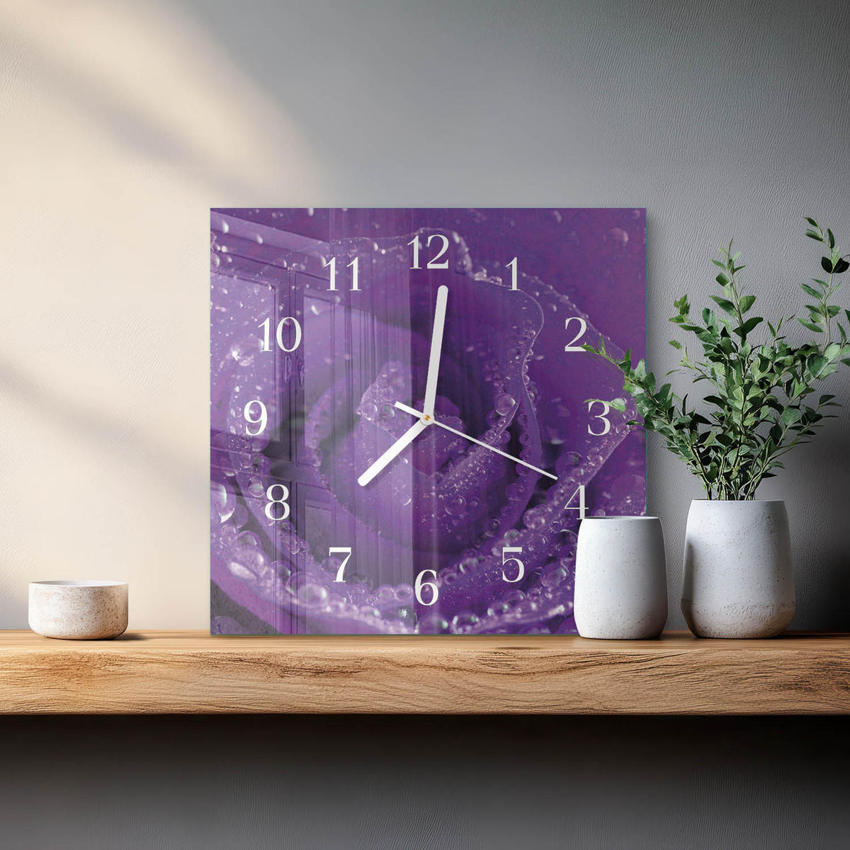 WANDUHR 30x30 cm - Rose - Lila, Glas (30/30/0.4cm) - TULUP