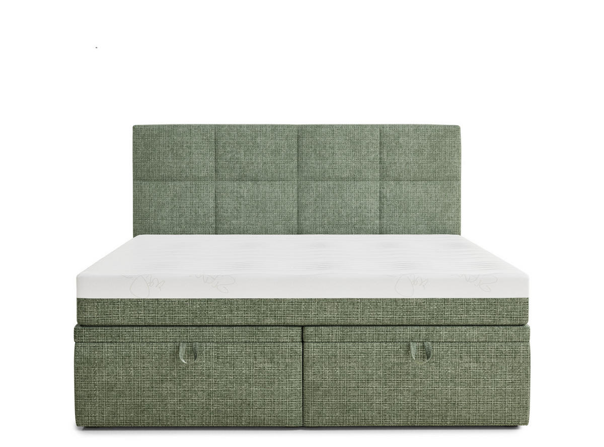 BOXBETT 180/200 cm Umage, in Grün, Matratze, gepolstertes Kopfteil, Bettkasten, H3 = fest - Schwarz/Grün, Holz/Holzwerkstoff (180/200cm) - Maison de Reve