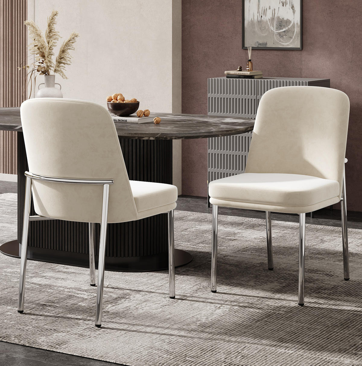 ESSZIMMERSTUHL 4er-Set gepolstert Samt Beige mit Metallbeinen - Beige, Metall (53/82/42.7cm) - Meubliv