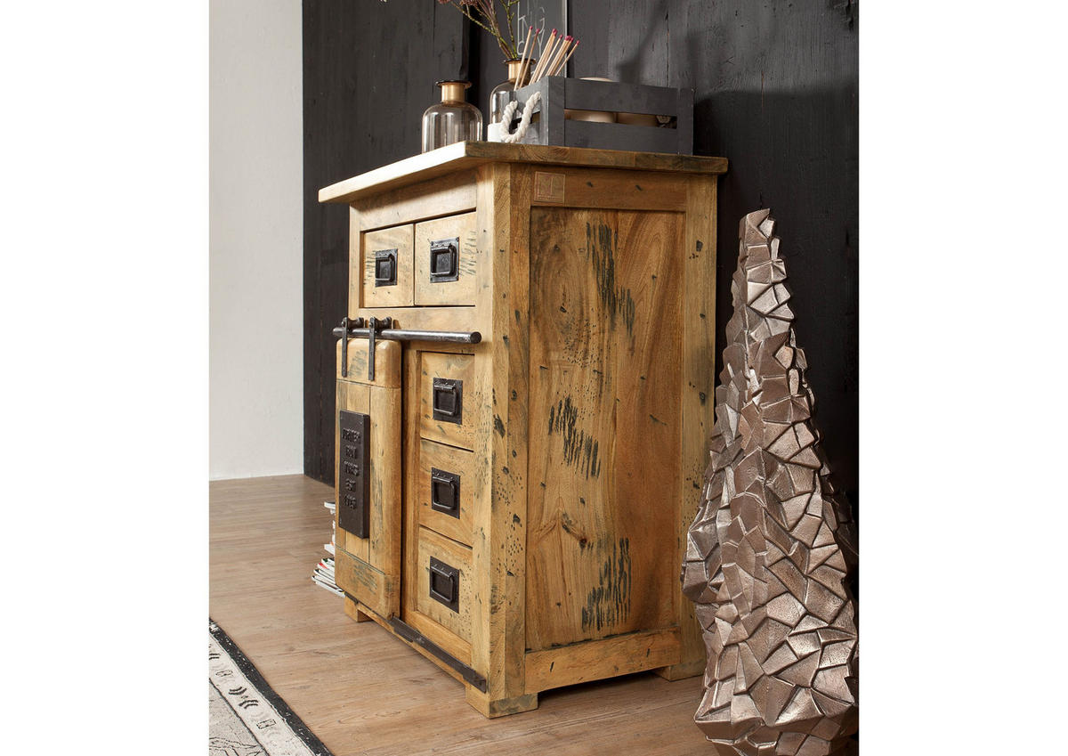 KOMMODE Mango 70x45x85 natur lackiert RAILWAY #111 - Naturfarben, Holz (70/85/45cm) - Massivmoebel24