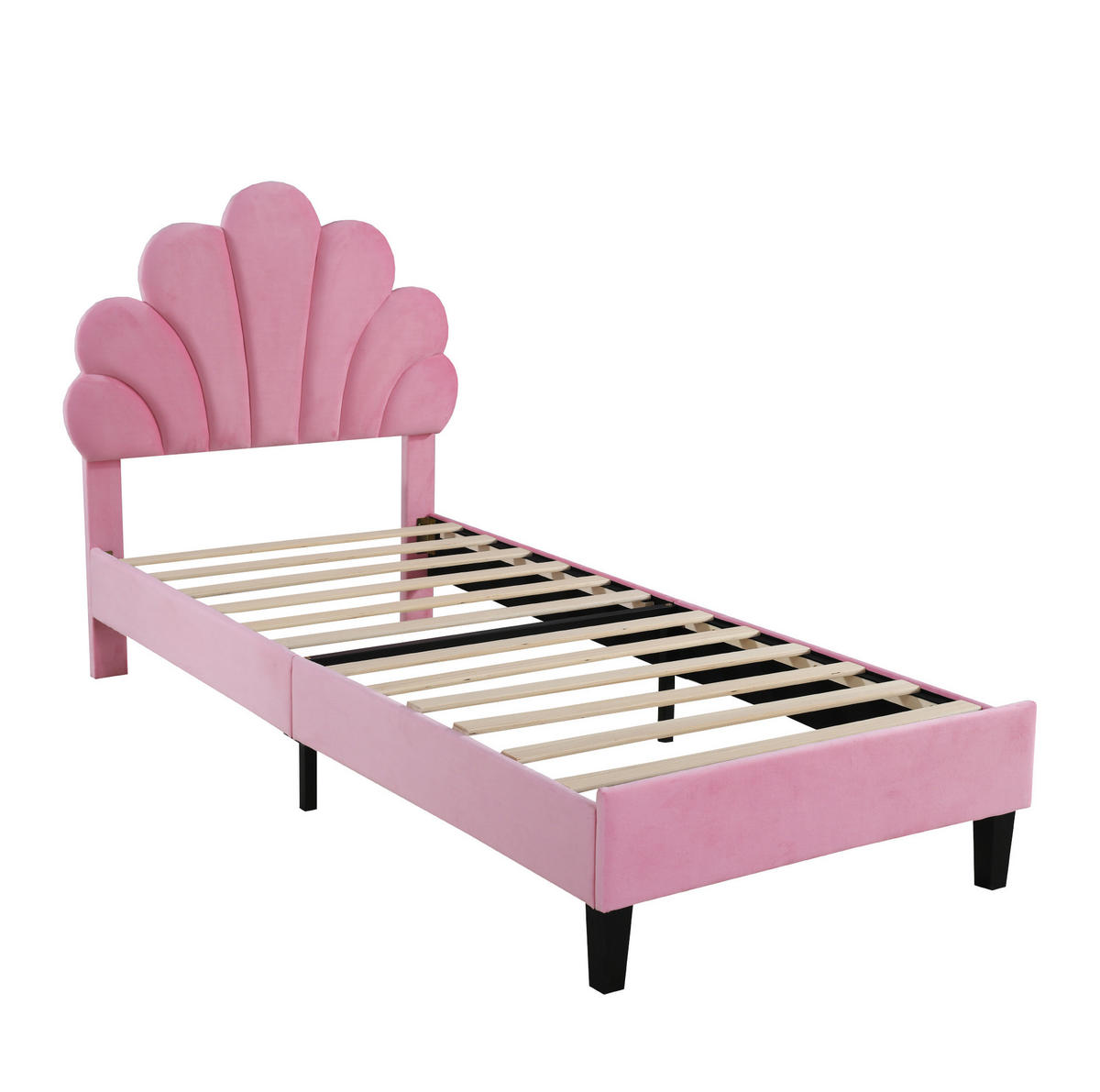 POLSTERBETT 90x200 cm Rosa mit Samt-Kopfteil in Blumenform und Lattenrost - Rosa, Textil (90/200cm) - IVMEU