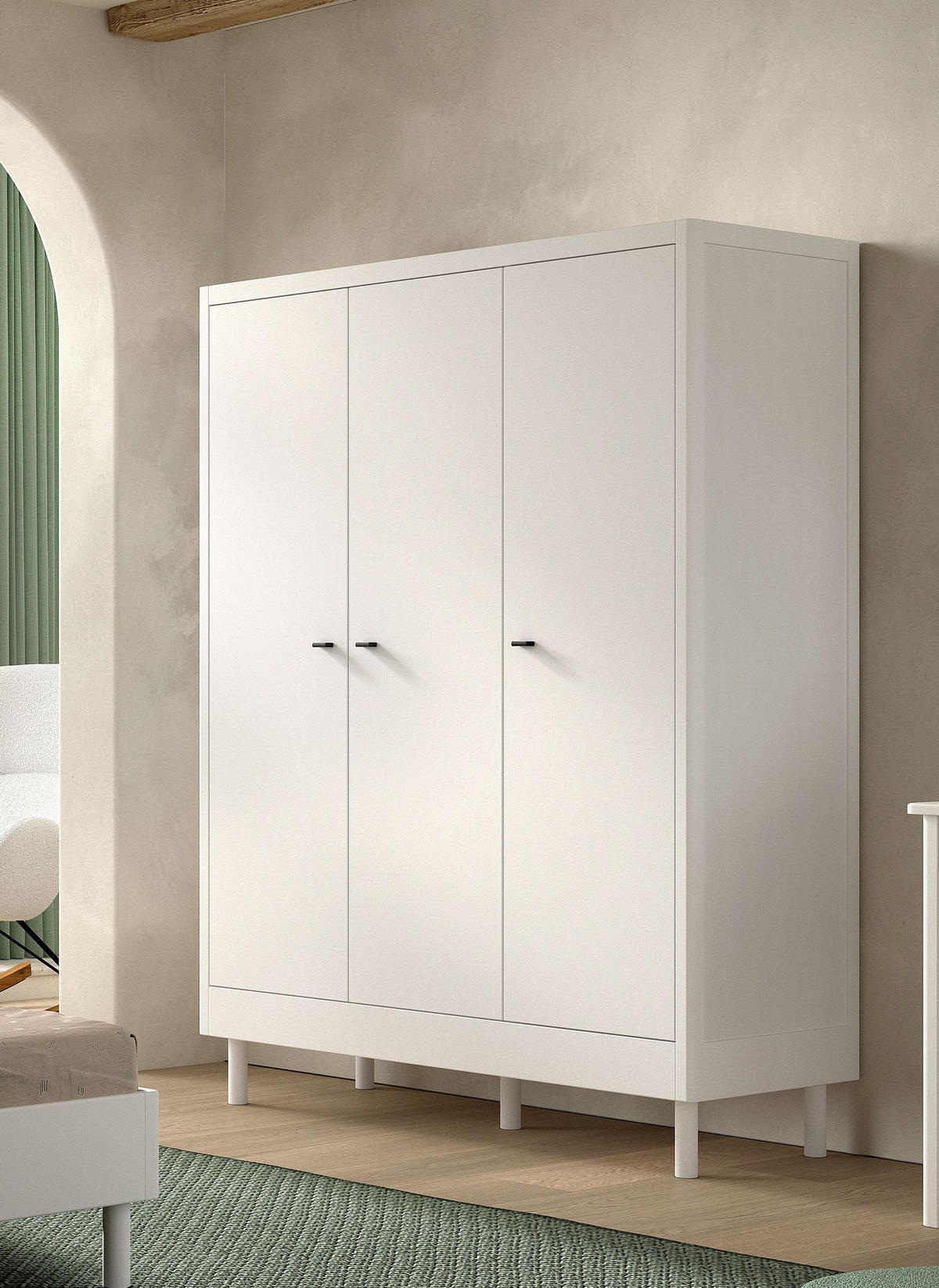 KLEIDERSCHRANK Keeley Buche Weiß Holz 3-trg. Stauraum Komfort Stabil - Weiß, Holz (146/190/55cm) - 58aufmkessel