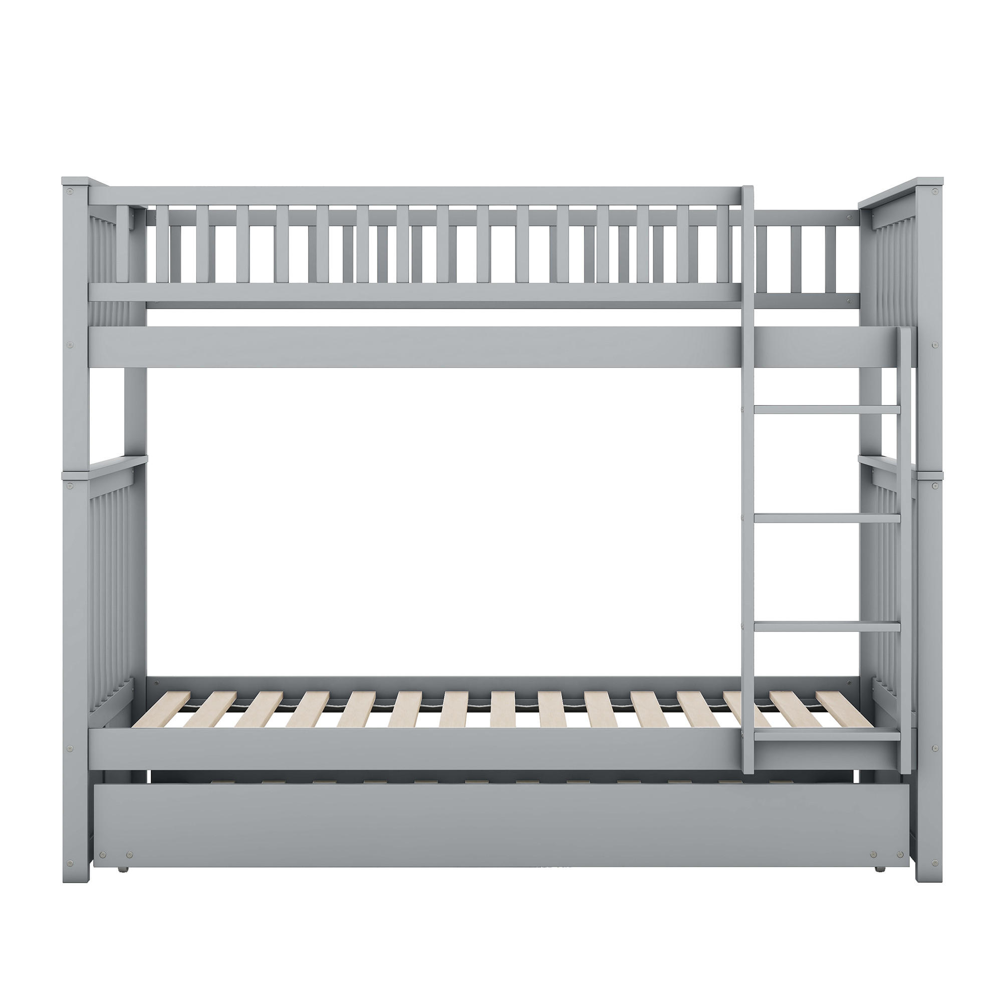 ETAGENBETT 90/200 cm mit Ausziehbett, Treppe und hohem Schutzgeländer, Grau - Grau, Holz
