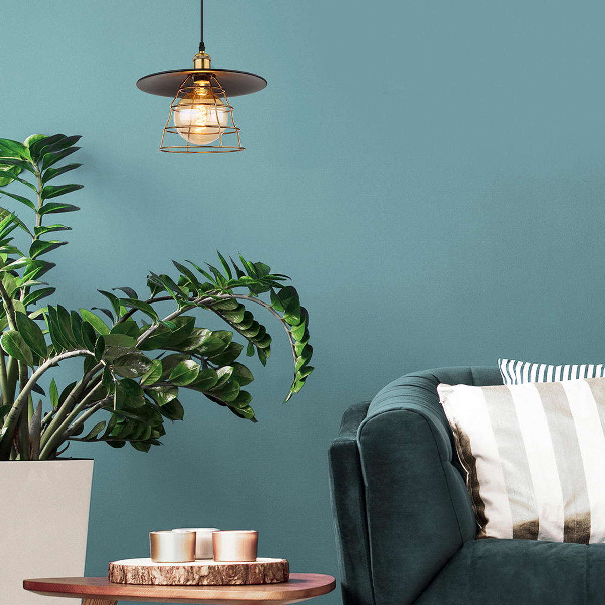 HÄNGELEUCHTE Metall Schwarz Gitter-Schirm - Schwarz, Metall (30/30/150cm) - Globo Lighting