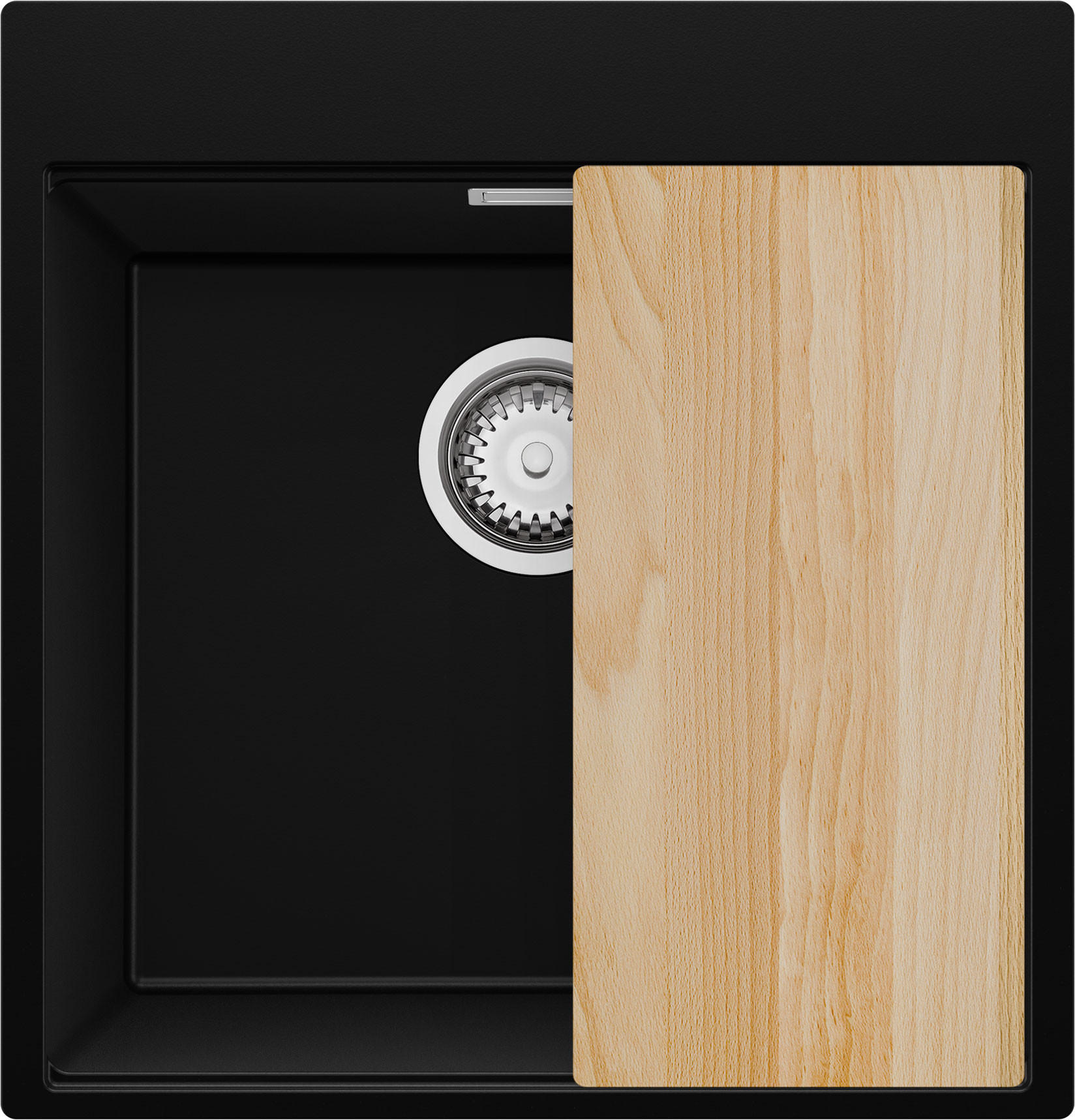 SPÜLBECKEN Oslo, 2-er set Schwarz 48/50 cm 1 Becken + Ablauf-Set + Schneidebrett ab 50er Unterschrank - Chromfarben/Beige, Kunststoff (48/20/50cm) - Primagran