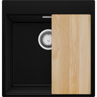 SPÜLBECKEN Oslo, 2-er set Schwarz 48/50 cm 1 Becken + Ablauf-Set + Schneidebrett ab 50er Unterschrank - Chromfarben/Beige, Kunststoff (48/20/50cm) - Primagran