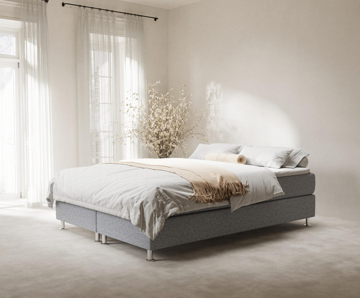 BOXSPRINGBETT Sub Grau 200/200 cm mit Latex-Topper - Silberfarben/Grau, Holz/Holzwerkstoff (200/200cm) - Maison de Reve