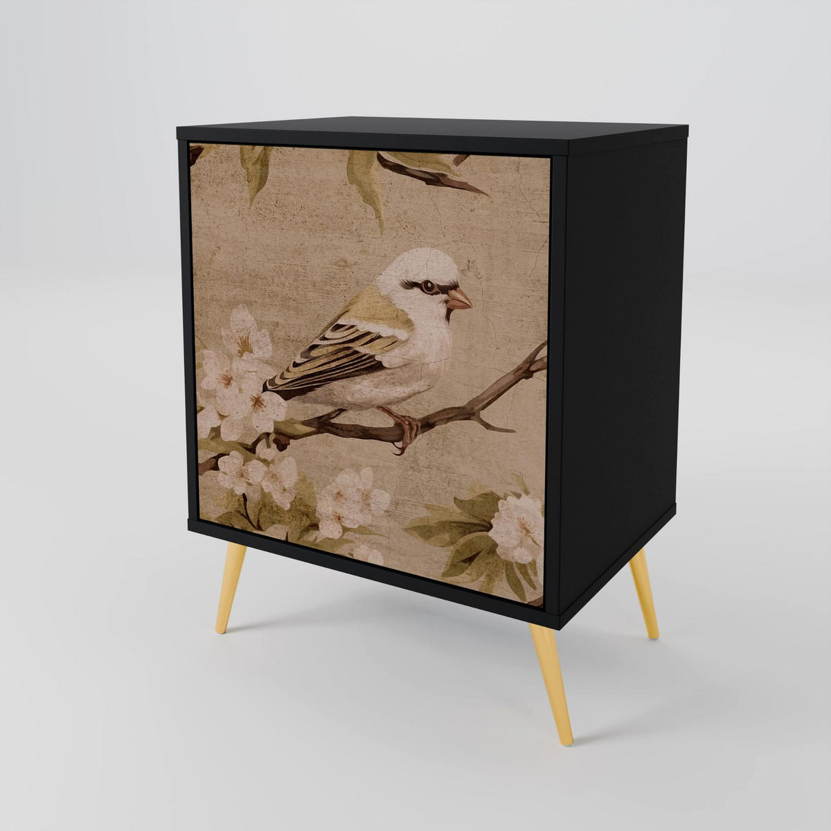 SIDEBOARD PETAL DISTINGUISH, Schwarz, 57,5x42x70,5 cm, Schwarze Metall-Sternfüße - Multicolor/Schwarz, Holzwerkstoff/Metall (57.5/70.5/42cm) - SpaceRebels