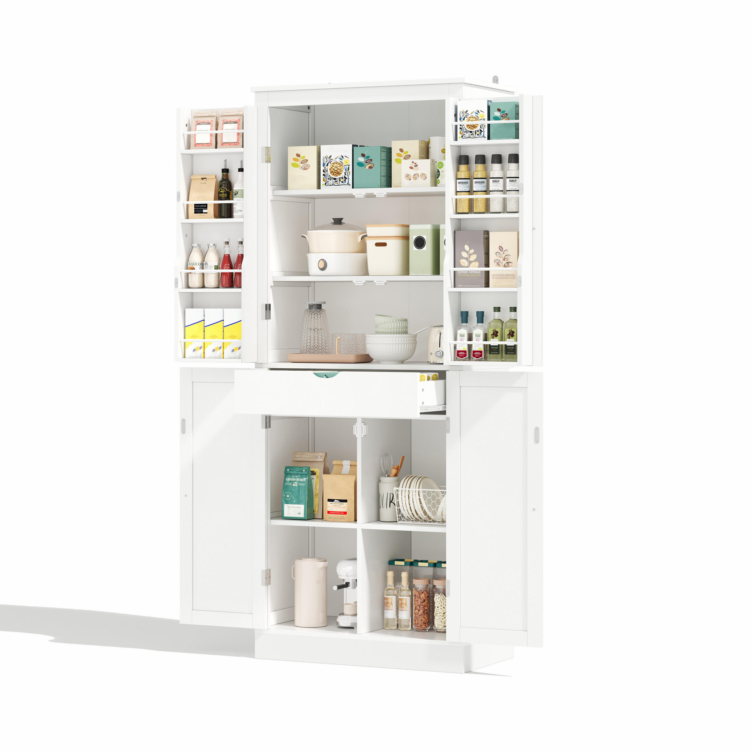 BUFFET 75/40/182 cm weiß aus MDF mit viel Stauraum - Weiß, Holzwerkstoff (75/180/40cm) - OKWISH