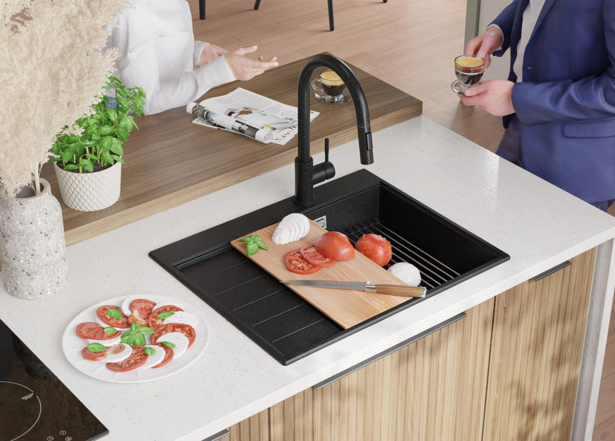 SPÜLBECKEN Sydney, 2-er set Anthrazit 62/50 cm 1 Becken + Ablauf-Set + Küchenzubehörset ab 45er Unterschrank - Chromfarben/Anthrazit, Kunststoff (62/20/50cm) - Primagran