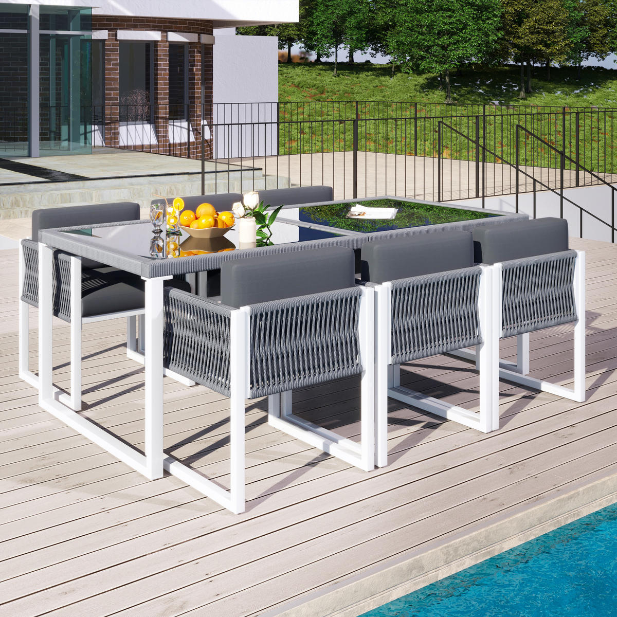 GARTENSET Rope 6 Personen - Grau, Metall - LEBENLANG