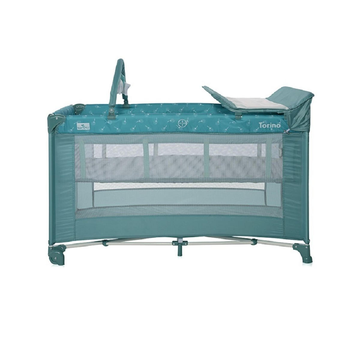 REISEBETT Torino plus 2 grün Wickelauflage Spielbogen Räder faltbar - Grün, Kunststoff (70/127cm) - Lorelli