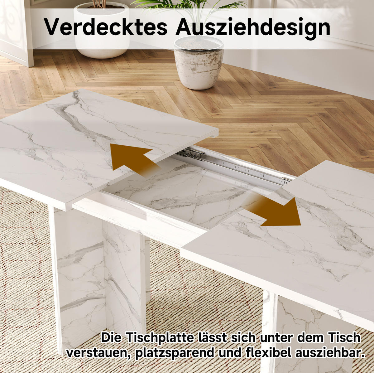 ESSTISCH aus MDF 180x80x75 cm Weißer Marmor ausziehbar für 6-8 Personen mit 30 mm starker Tischplatte - Weiß, Holzwerkstoff (180/80/75cm) - Modfu