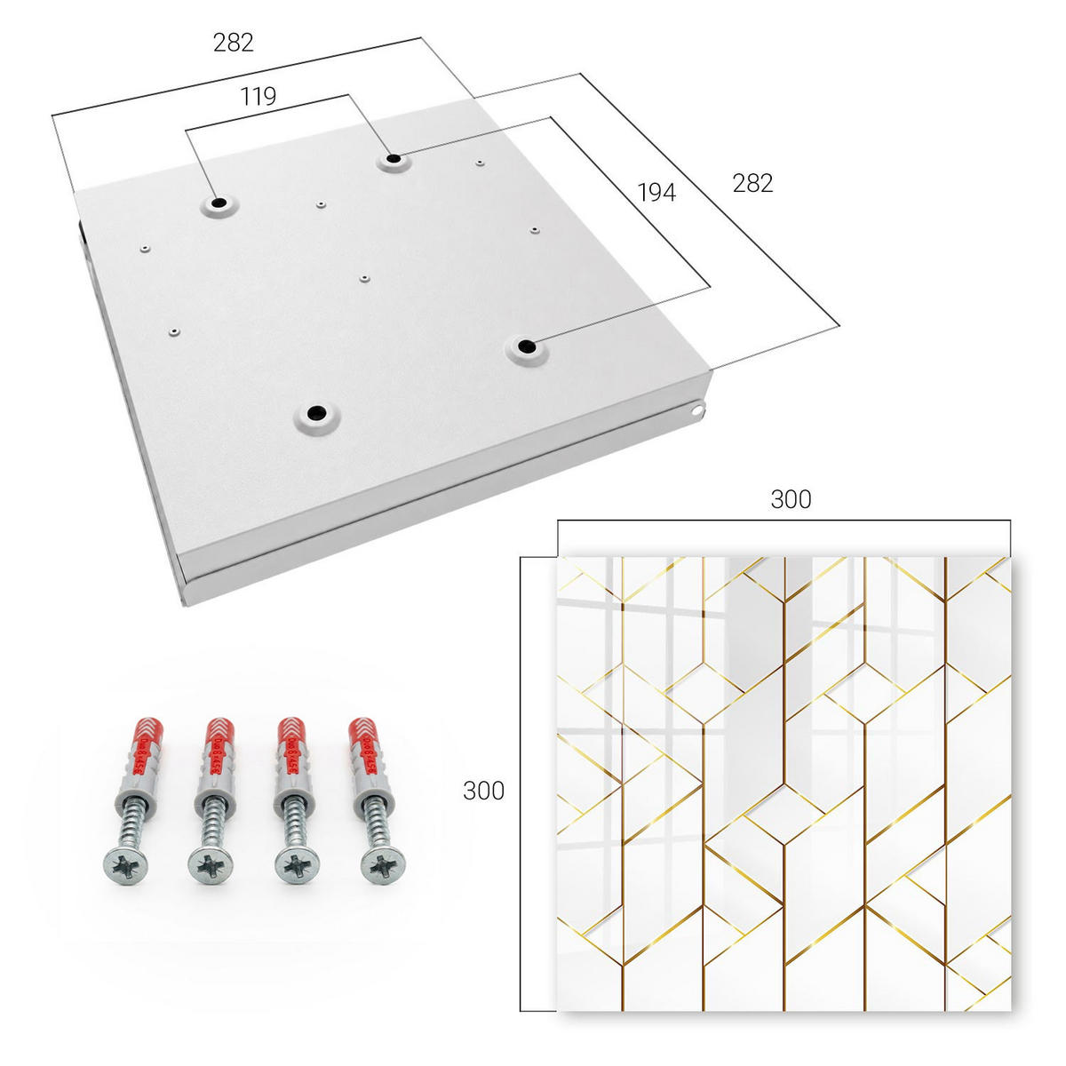SCHLÜSSELBOX Weiß 30x30 cm – Türöffnung nach rechts - Moderne Eleganz - Weiß, Metall (30/30/5cm) - TULUP