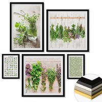 WANDBILDER 5er-Set - 50x50 cm & 20x30 cm & 40x60 cm Schwarzer Rahmen - Getrocknete Kräuter für die Küche - Schwarz, Kunststoff (40/60cm) - ArtPrintCave