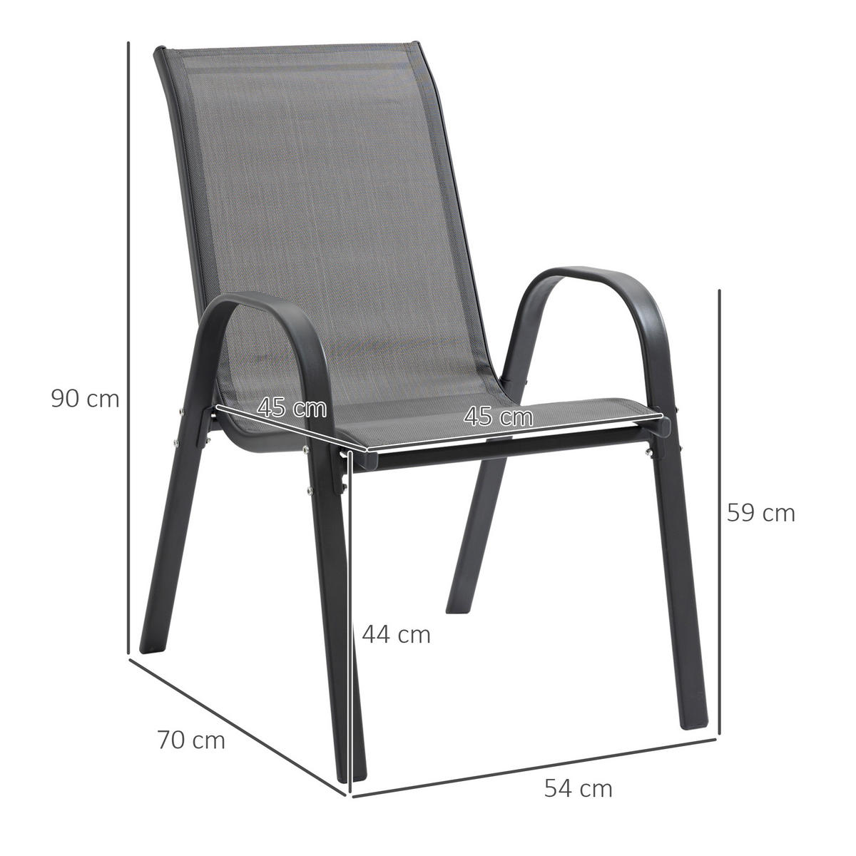 GARTENSTUHL, Essstühle, 2er-Set, mit Armlehne, Metall, Textil-Gewebe, Grau - Grau, Textil/Metall (54/90/70cm) - Outsunny