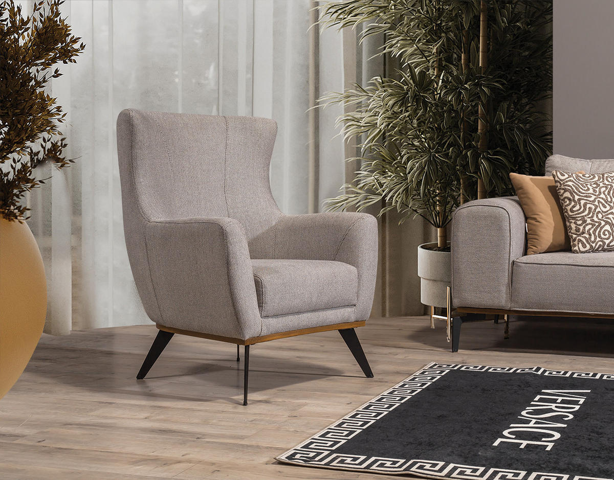 SITZGARNITUR Tubby Creme Stellvariante:3+1 - Grau, Holz (229/73/93cm) - Villa Möbel