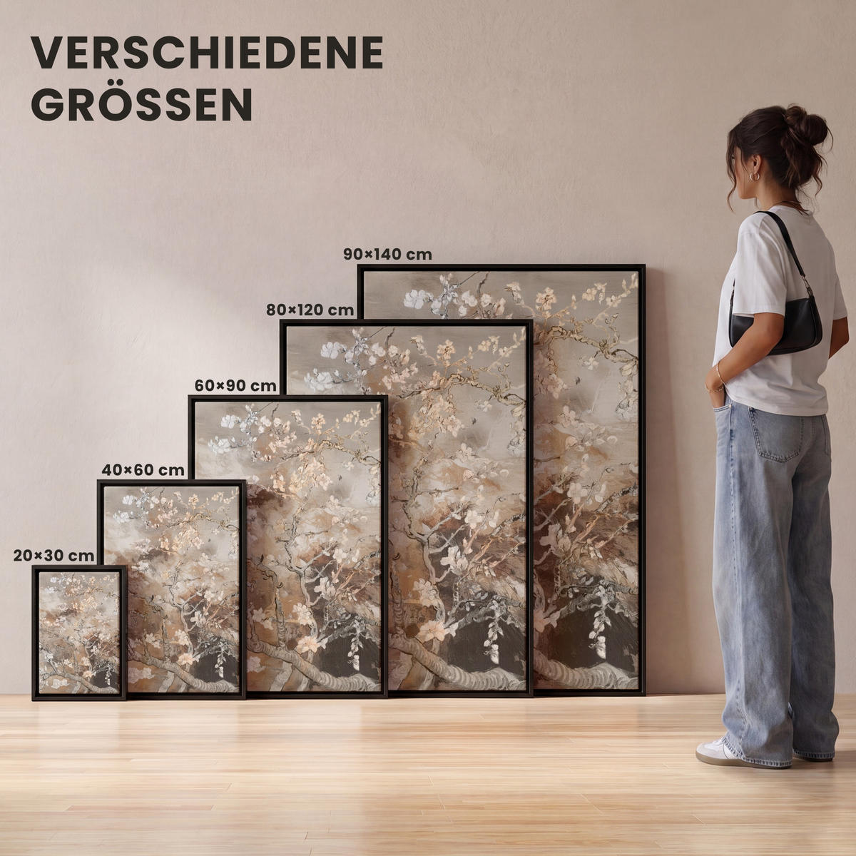 LEINWAND Bilder mit Rahmen - Mandelblüte - Kunst - Van Gogh - Beige - Abstrakt - 20x30 - Braun, Textil (20/30cm) - MuchoWow
