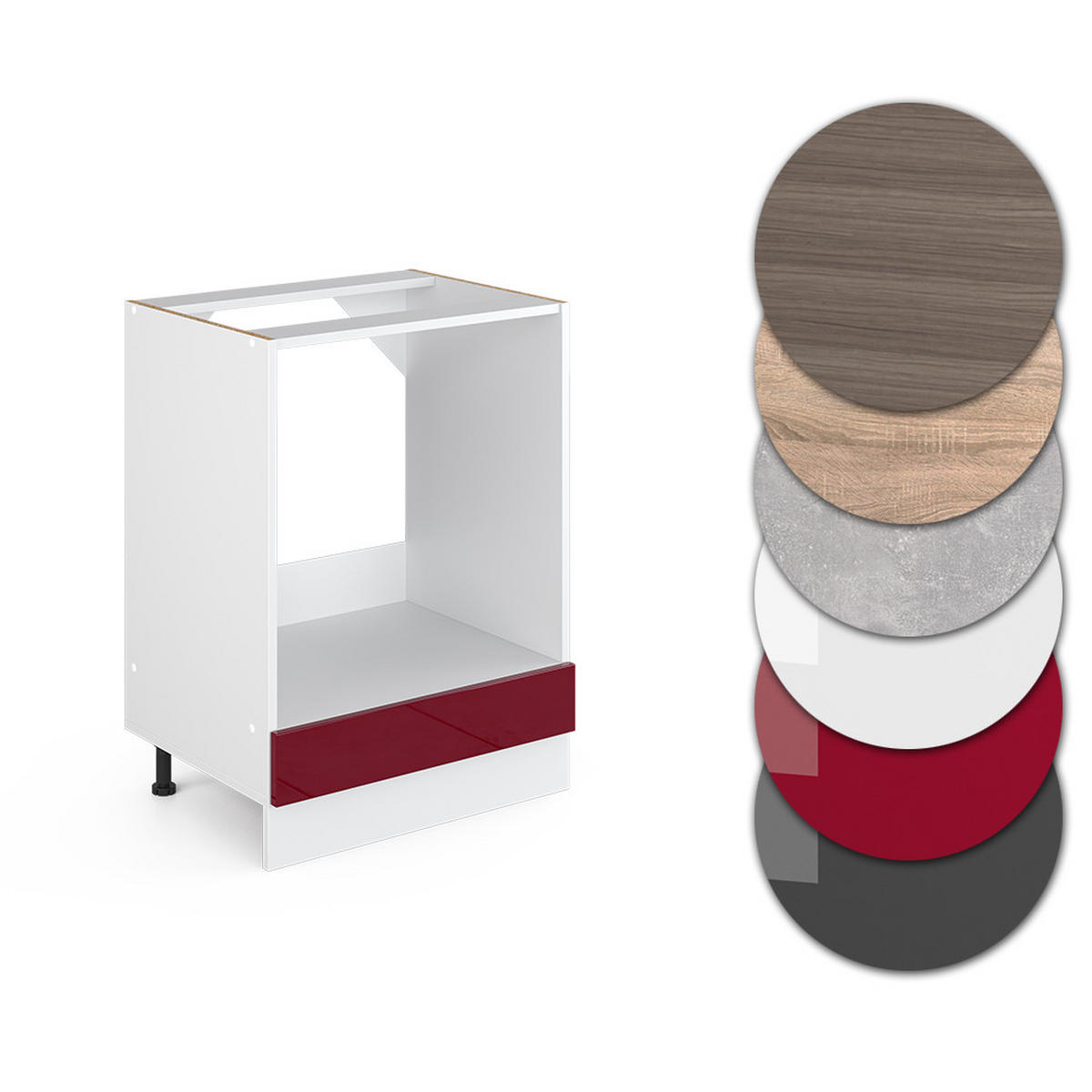 HERDUMBAUSCHRANK R-Line Bordeaux Hochglanz 60 cm, AP Anthrazit - Bordeaux/Weiß, Holzwerkstoff (60/81.6/60cm) - Vicco