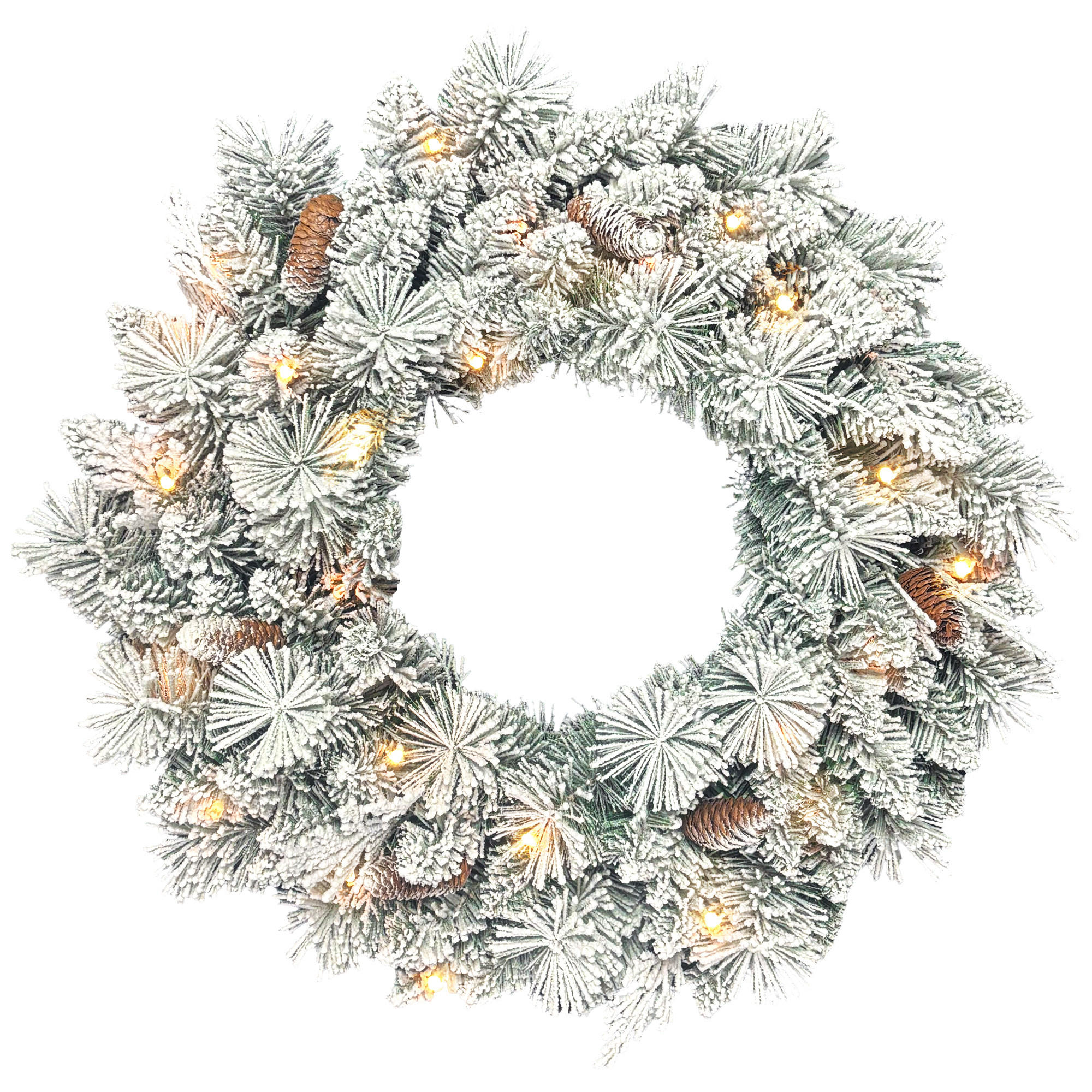 TANNENKRANZ Weihnachtskranz mit LED-Lichterkette, Tannenzapfen, Türkranz - Weiß, Kunststoff (60/8/60cm) - HOMCOM