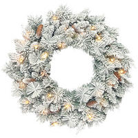 TANNENKRANZ Weihnachtskranz mit LED-Lichterkette, Tannenzapfen, Türkranz - Weiß, Kunststoff (60/8/60cm) - HOMCOM