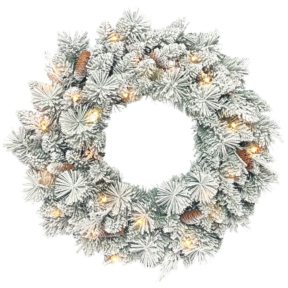 TANNENKRANZ Weihnachtskranz mit LED-Lichterkette, Tannenzapfen, Türkranz - Weiß, Kunststoff (60/8/60cm) - HOMCOM