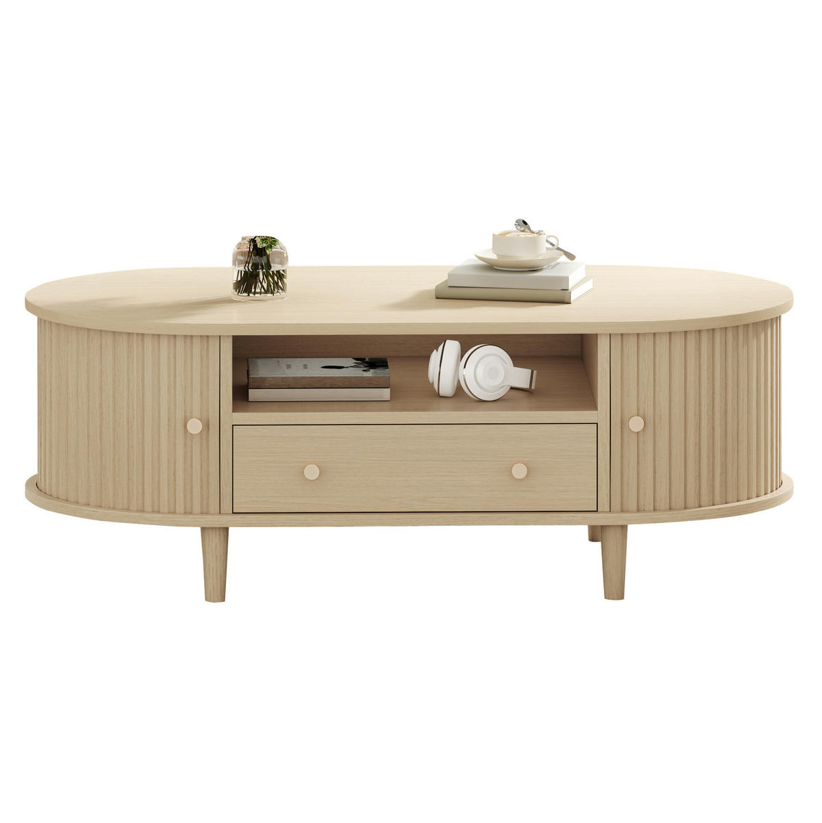 COUCHTISCH aus MDF 100x50x36 cm Eiche mit Schublade, Rolltüren und Ablage - Eichefarben, Holzwerkstoff (100/50/36cm) - IVMEU