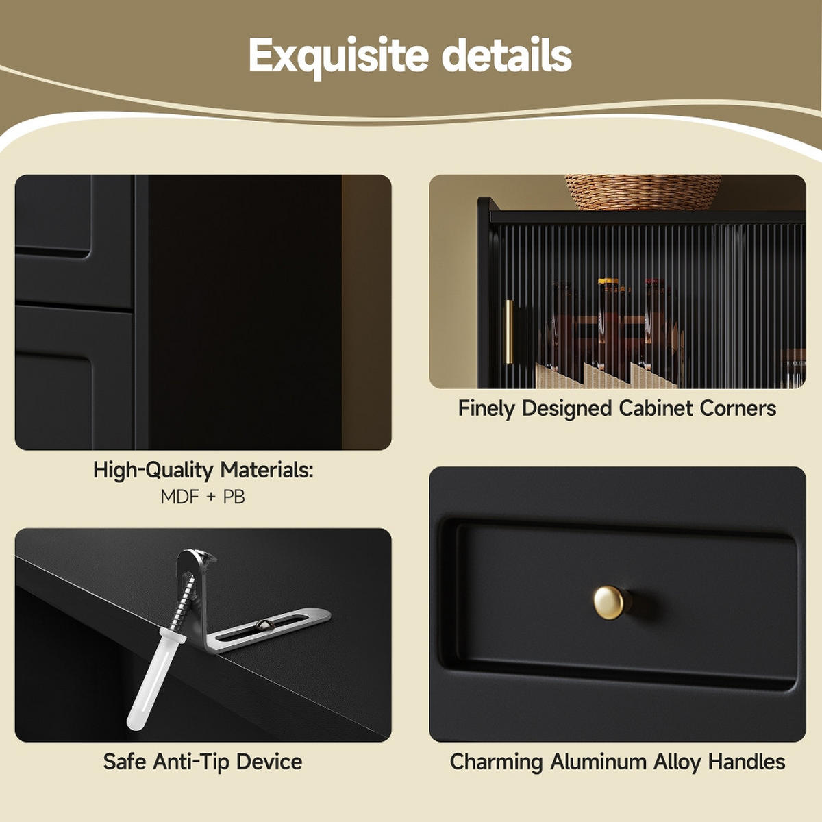 KÜCHENSCHRANK , Buffetschrank mit LED Beleuchtung, VERSTELLBARE ABLAGEN, MDF, Schwarz, für Esszimmer, 120/167/35 cm - Schwarz, Kunststoff (35/167/120cm) - Rolipo