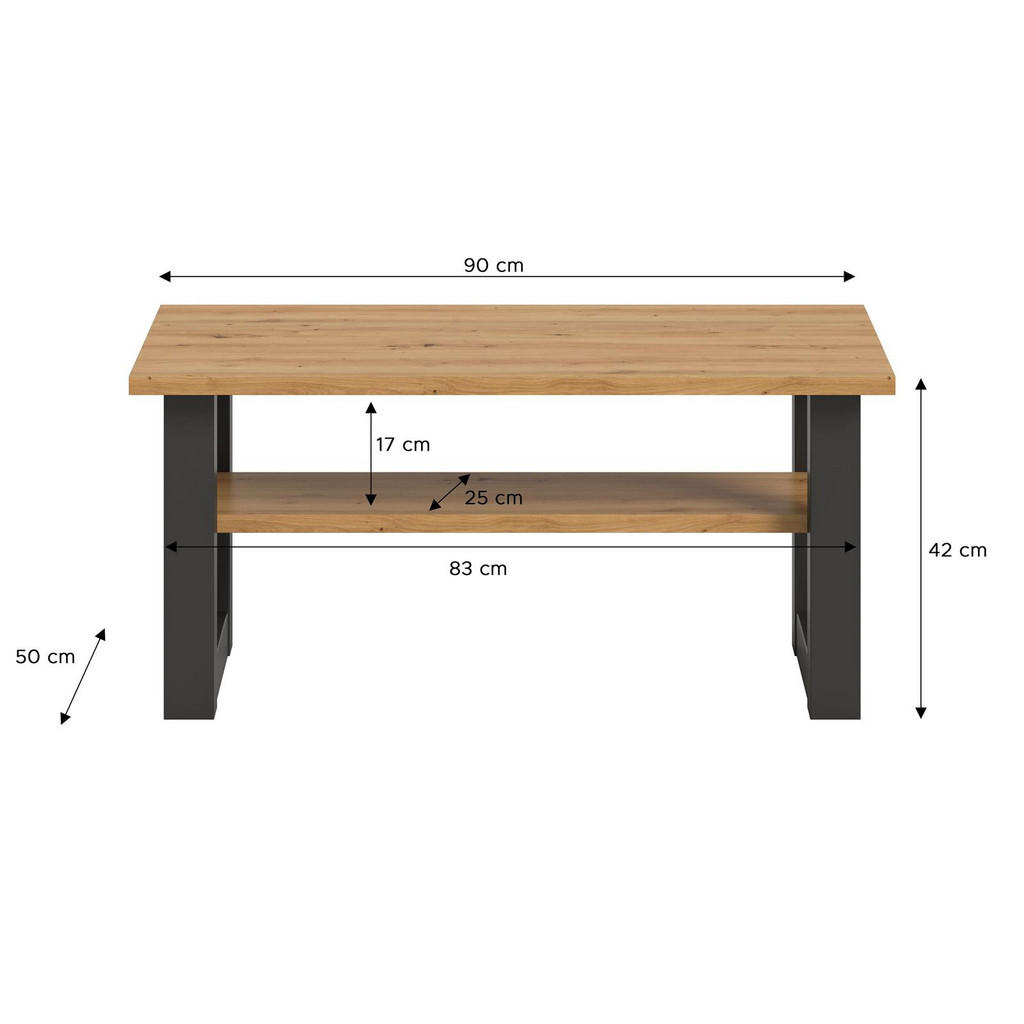 Thumbnail - möbelvita Couchtisch, Eiche Artisan, Holzwerkstoff, 90x42x50 cm, Wohnzimmer, Wohnzimmertische, Couchtische