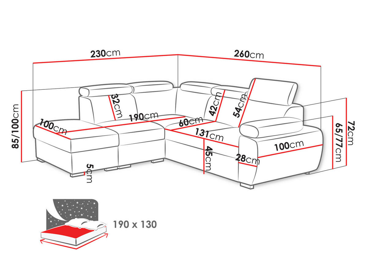 ECKSOFA Boston 2RR1P, Seite: Links PUFAP+R+1P(65)+2R - Silberfarben/Grau, Holz/Textil (260/230cm) - MIRJAN24