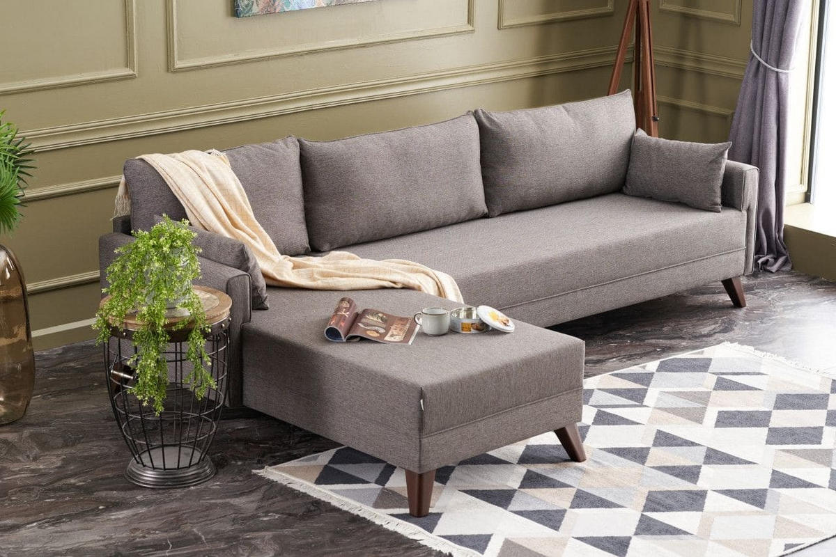 ECKSOFA mit losen Rückenkissen und Schlaffläche - Taupe/Rotbraun, Holz/Kunststoff (275/165cm) - myHomelando