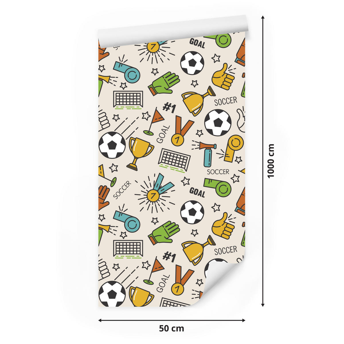 VLIESTAPETE Fußball, Medaillen und Pokale – Bunt, Beige – 50x1000 cm - Beige/Multicolor, Papier (50/1000cm) - Muralo