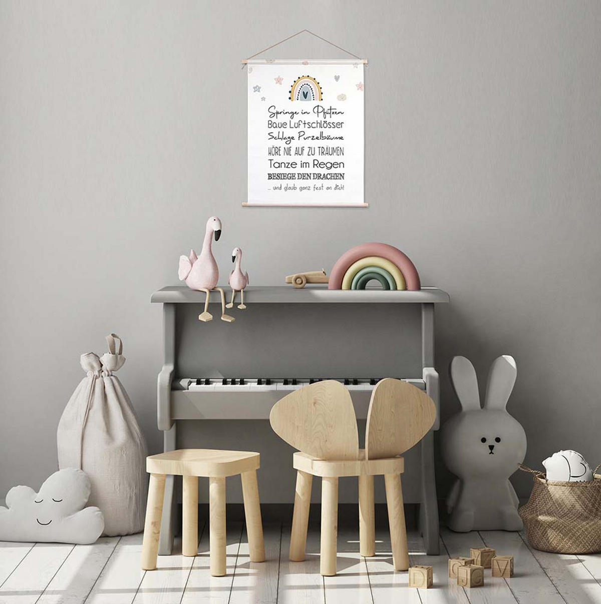 POSTER aus Stoff 40x50 cm Bild Kinderzimmer Wünsche - Beige, Textil (40/50/2cm) - artissimo